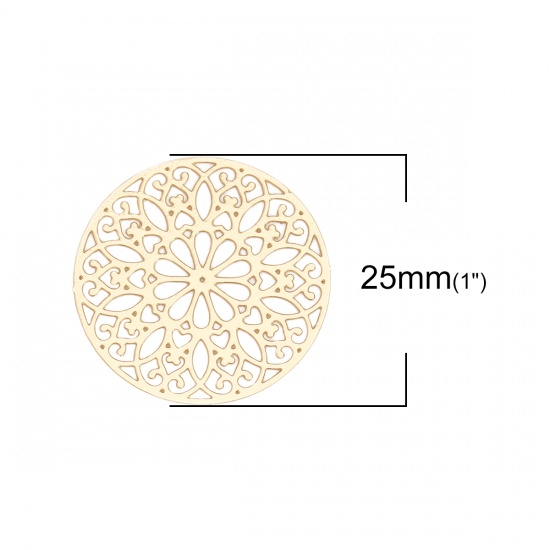 Picture of Brass Filigree Stamping Connectors Round Gold Plated Flower 25mm Dia., 10 PCs                                                                                                                                                                                 