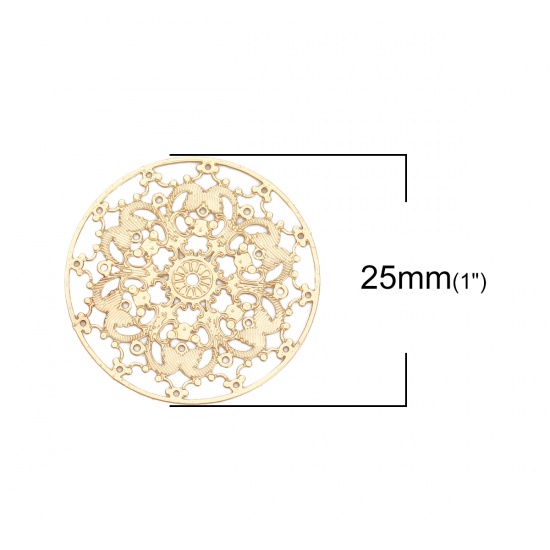 Picture of Iron Based Alloy Filigree Stamping Connectors Round Gold Plated 25mm Dia, 10 PCs