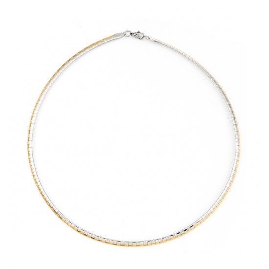 Picture of 304 Stainless Steel Collar Neck Ring Necklace Gold Plated & Silver Tone 46cm(18 1/8") long, 1 Piece