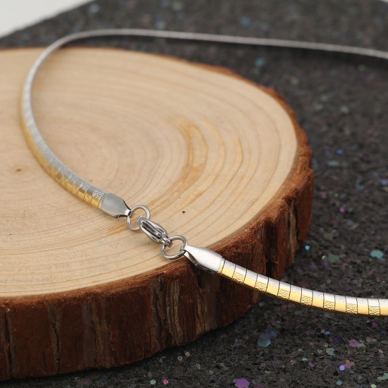 Picture of 304 Stainless Steel Collar Neck Ring Necklace Gold Plated & Silver Tone 46cm(18 1/8") long, 1 Piece