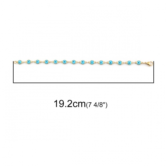 Picture of 304 Stainless Steel Bracelets Gold Plated Skyblue Dot Enamel 19.2cm(7 4/8") long, 1 Piece