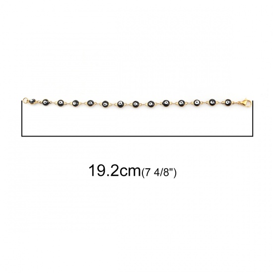 Picture of 304 Stainless Steel Bracelets Gold Plated Black Evil Eye Enamel 19.2cm(7 4/8") long, 1 Piece