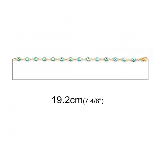 Picture of 304 Stainless Steel Bracelets Gold Plated Green Blue Evil Eye Enamel 19.2cm(7 4/8") long, 1 Piece