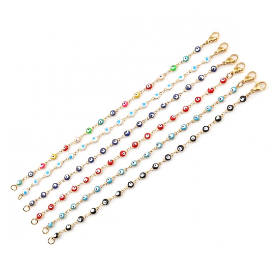 Picture of 304 Stainless Steel Bracelets Gold Plated Red Evil Eye Enamel 19.2cm(7 4/8") long, 1 Piece