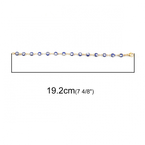 Picture of 304 Stainless Steel Bracelets Gold Plated Deep Blue Evil Eye Enamel 19.2cm(7 4/8") long, 1 Piece