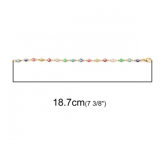 Picture of 304 Stainless Steel Bracelets Gold Plated Multicolor Evil Eye Enamel 18.7cm(7 3/8") long, 1 Piece