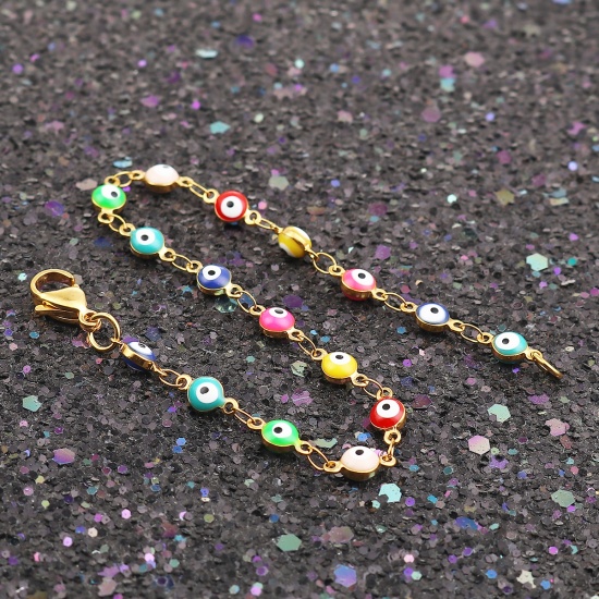 Picture of 304 Stainless Steel Bracelets Gold Plated Multicolor Evil Eye Enamel 18.7cm(7 3/8") long, 1 Piece