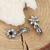 Picture of Zinc Based Alloy Charms Flower Antique Silver Black Rhinestone 20mm( 6/8") x 9mm( 3/8"), 5 PCs