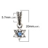 Picture of Zinc Based Alloy Charms Flower Antique Silver Blue Rhinestone 20mm( 6/8") x 9mm( 3/8"), 5 PCs