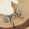 Picture of Zinc Based Alloy Charms Flower Antique Silver Blue Rhinestone 20mm( 6/8") x 9mm( 3/8"), 5 PCs
