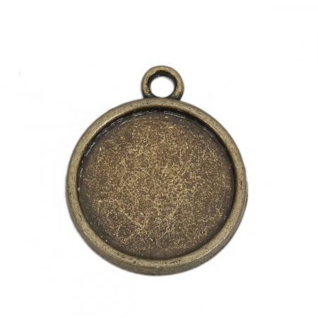 Zinc Based Alloy Charms Round Disc Antique Bronze Cabochon Settings (Fits 20mm Dia.) 28mm x 23mm, 20 PCs