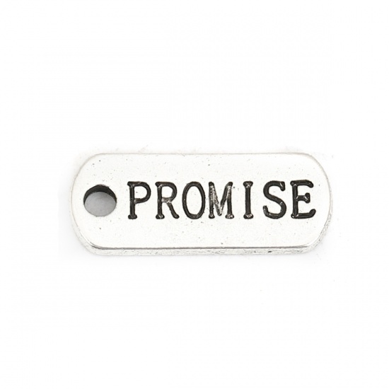Immagine di Lega di Zinco Charms Rettangolo Argento Antico Lettere " Promise " 21mm x 8mm , 10 Pz