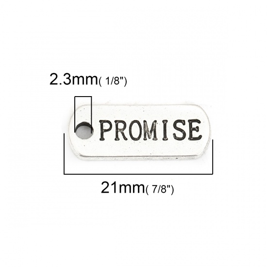 Immagine di Lega di Zinco Charms Rettangolo Argento Antico Lettere " Promise " 21mm x 8mm , 10 Pz