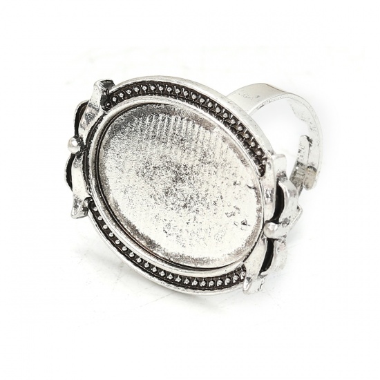 Bild von Zinklegierung Einstellbar Ring, Oval Schleife Antiksilber Cabochon Fassung (für 25mmx18mm) 17.5mm（US Größe:7.25), 5 Stück
