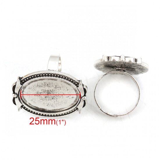 Bild von Zinklegierung Einstellbar Ring, Oval Schleife Antiksilber Cabochon Fassung (für 25mmx18mm) 17.5mm（US Größe:7.25), 5 Stück