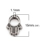 Image de Perles Coulée en 316 Acier Inoxydable Khamsa Symbole Paume Argent Vieilli 15mm x 12mm, Trou: env. 1.1mm, 1 Pièce