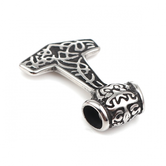 Picture of 316 Stainless Steel Casting Connectors Arrowhead Antique Silver Color Carved Pattern 4cm x 2.8cm, 1 Piece