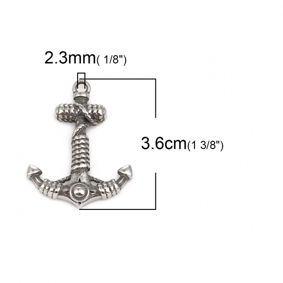 Immagine di 316 Acciaio inossidabile Colata Connettore Ancora Argento Antico 3.6cm x 2.7cm, 1 Pz