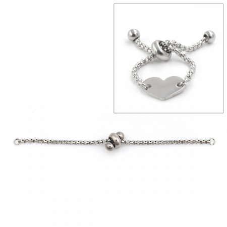 304 Stainless Steel Adjustable Slider/ Slide Rings Silver Tone W/ Loop 4.5cm(1 6/8") long, 1 Piece