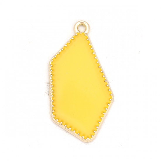 Image de Pendentifs en Alliage de Zinc Polygone Émail Doré Jaune 31mm x 16mm, 10 Pcs