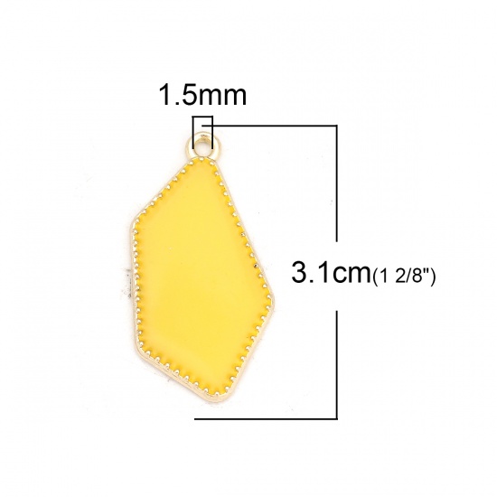 Image de Pendentifs en Alliage de Zinc Polygone Émail Doré Jaune 31mm x 16mm, 10 Pcs