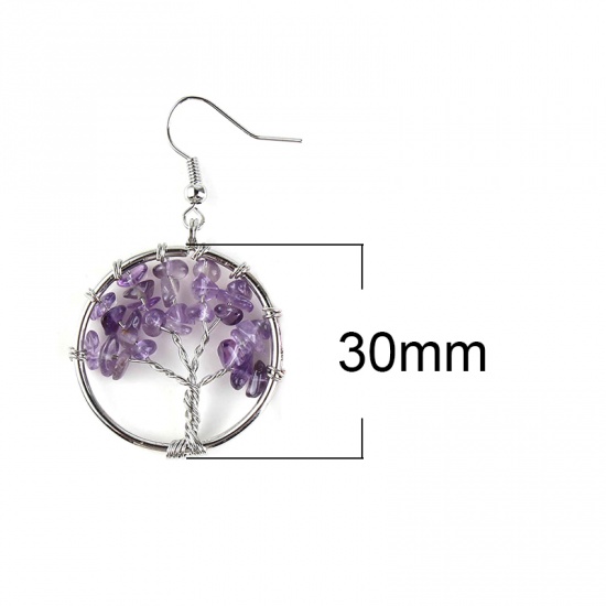 Bild von Februar Geburtsstein - Kristall (natürliche) Ohrringe Silberfarben Lila Runder Baum 30 mm x 30 mm, 1 Paar