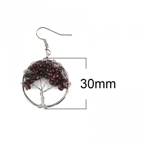 Picture of January Birthstone Garnet ( Natural ) Earrings Silver Tone Deep Red Round Tree 30mm x 30mm, 1 Pair