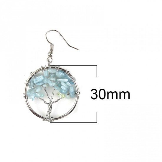 Picture of March Birthstone - Aquamarine ( Natural ) Earrings Silver Tone Blue Round Tree 30mm x 30mm, 1 Pair