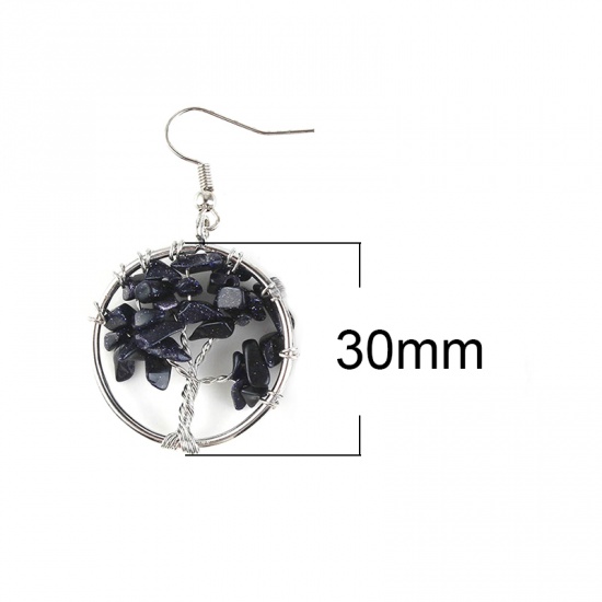 Bild von Blau-Sandstein ( Synthetisch ) Ohrring Silberfarbe Dunkelblau Rund Bäume 30mm x 30mm, 1 Paar
