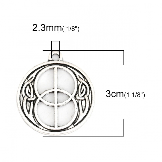 Picture of Zinc Based Alloy Celtic Knot Pendants Round Antique Silver Color Hollow 30mm(1 1/8") x 27mm(1 1/8"), 10 PCs