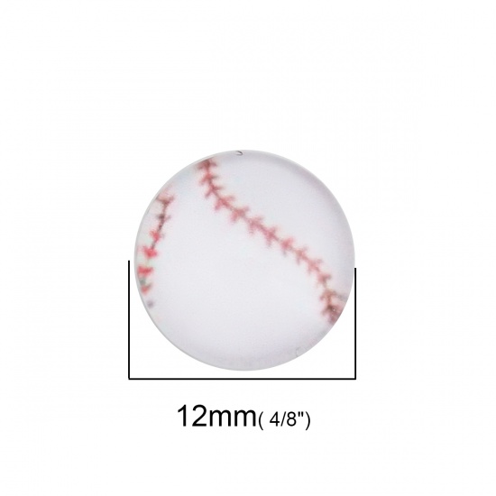 Immagine di Vetro Cupola Dome Seals Cabochon Tondo Flatback Bianco Baseball Disegno 12mm Dia, 40 Pz