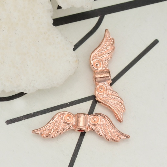 Picture of Zinc Based Alloy Spacer Beads Wing Rose Gold 23mm x 7mm, Hole: Approx 1.2mm, 100 PCs