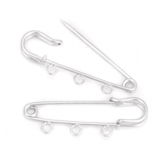 Picture of Iron Based Alloy Pin Brooches Findings Silver Tone W/ Loop 50mm(2") x 16mm( 5/8"), 10 PCs