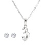 Picture of 304 Stainless Steel Jewelry Necklace Earrings Set Silver Tone 3 shape Clear Cubic Zirconia 44.8cm(17 5/8") long, 5mm( 2/8") Dia., Post/ Wire Size: (20 gauge), 1 Set