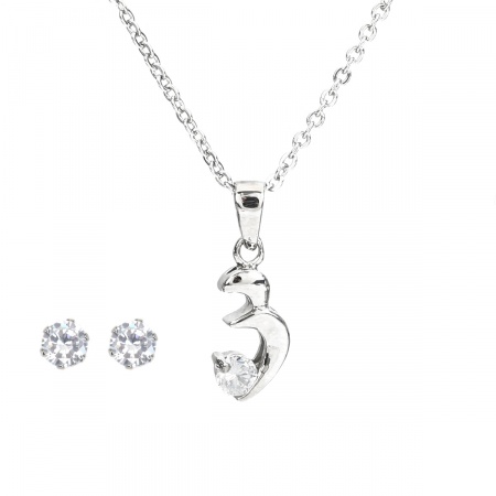 304 Stainless Steel Jewelry Necklace Earrings Set Silver Tone 3 shape Clear Cubic Zirconia 44.8cm(17 5/8") long, 5mm( 2/8") Dia., Post/ Wire Size: (20 gauge), 1 Set