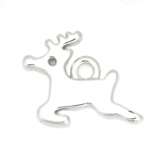 Picture of Zinc Based Alloy Charms Christmas Reindeer Silver Tone 17mm x 13mm, 10 PCs