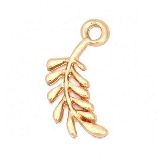 Picture of Zinc Based Alloy Charms Leaf Gold Plated 15mm x 8mm, 10 PCs