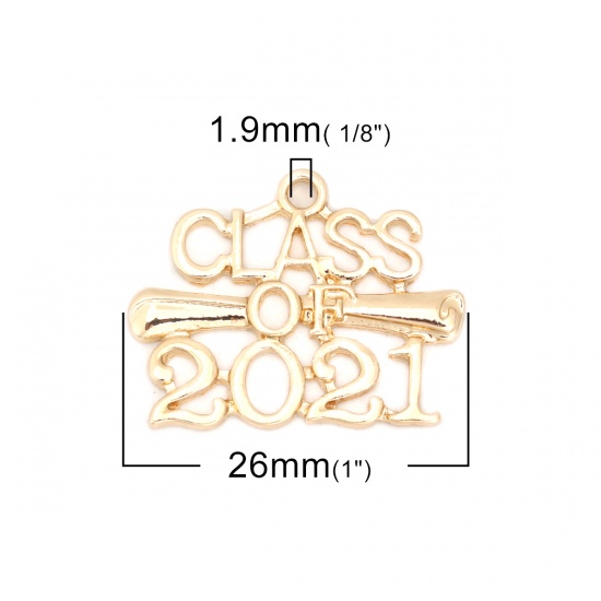 Picture of Zinc Based Alloy Charms Irregular Gold Plated Message " CLASS OF 2021 " 26mm x 20mm, 10 PCs