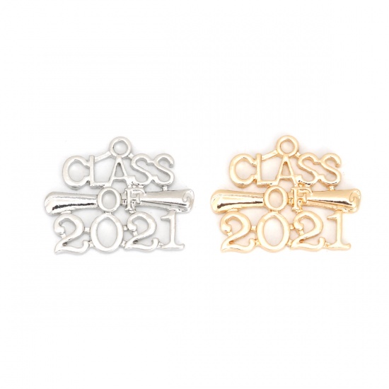 Picture of Zinc Based Alloy Charms Irregular Gold Plated Message " CLASS OF 2021 " 26mm x 20mm, 10 PCs