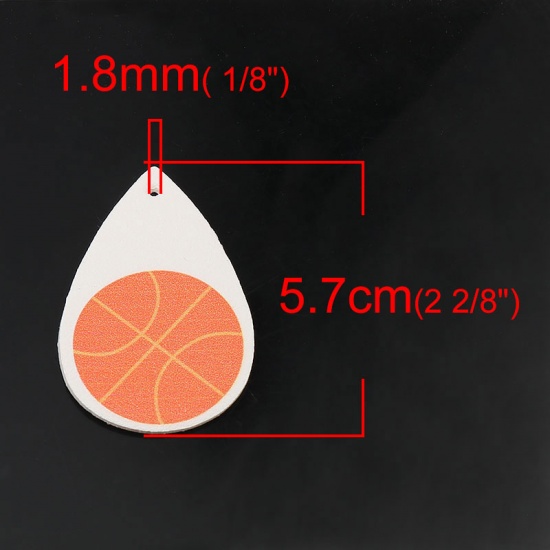 Picture of PU Leather Sport Pendants Drop Orange Basketball 5.7cm x 3.7cm, 5 PCs