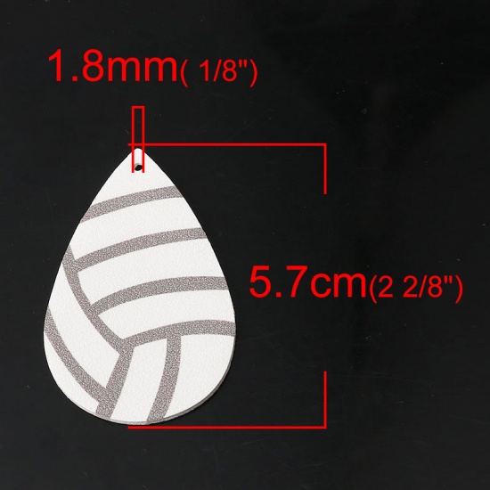 Picture of PU Leather Sport Pendants Drop White 5.7cm x 3.7cm, 5 PCs
