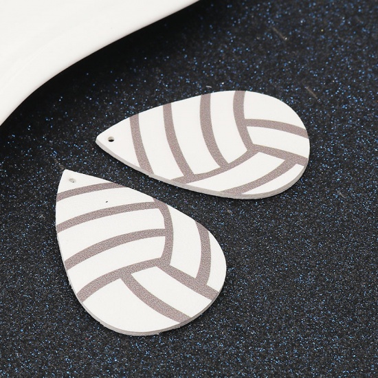Picture of PU Leather Sport Pendants Drop White 5.7cm x 3.7cm, 5 PCs