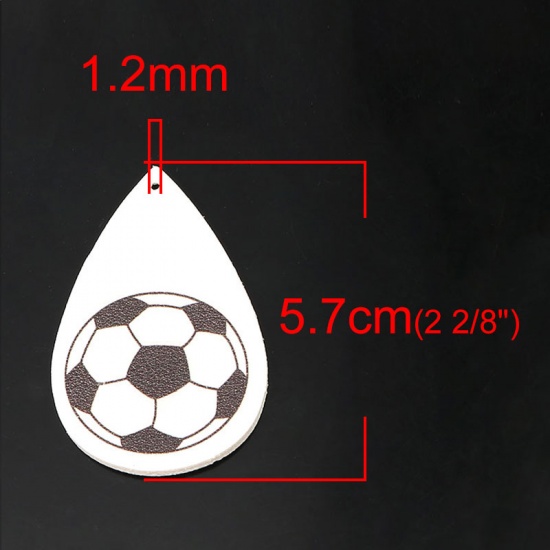 Picture of PU Leather Sport Pendants Drop White Football 5.7cm x 3.7cm, 5 PCs