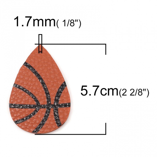 Picture of PU Leather Sport Pendants Drop Orange Basketball 5.7cm x 3.8cm, 5 PCs