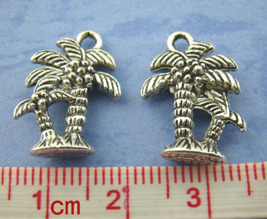 Picture of 40PCs Antique Silver Color Coconut Palm Charms Pendants 18x13mm