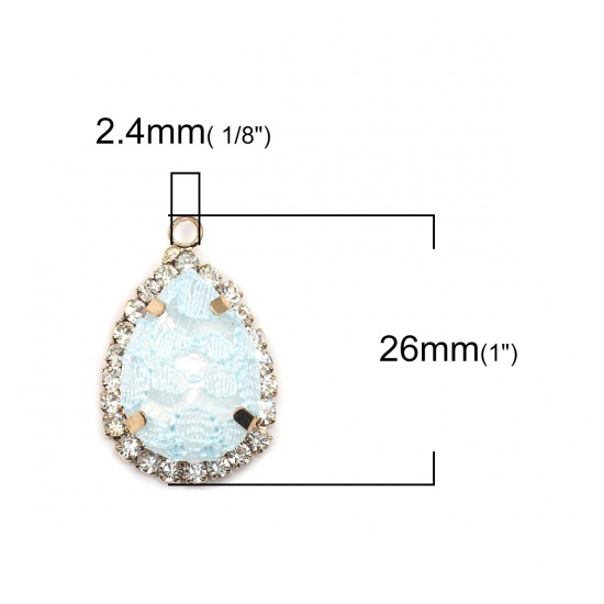 Immagine di Ottone & Acrilico Charms Goccia Oro Placcato Menta Verde Pizzo Trasparente Strass 26mm x 17mm, 3 Pz