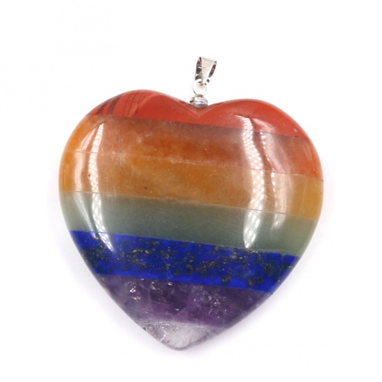 Picture of Stone ( Natural ) Pendants Heart Multicolor 40mm x 40mm, 1 Piece