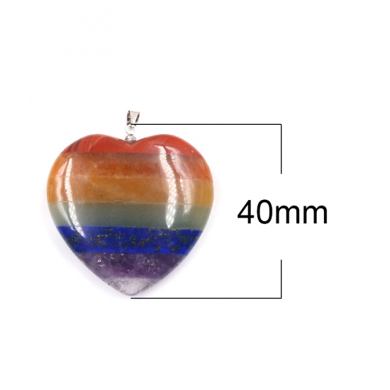 Picture of Stone ( Natural ) Pendants Heart Multicolor 40mm x 40mm, 1 Piece