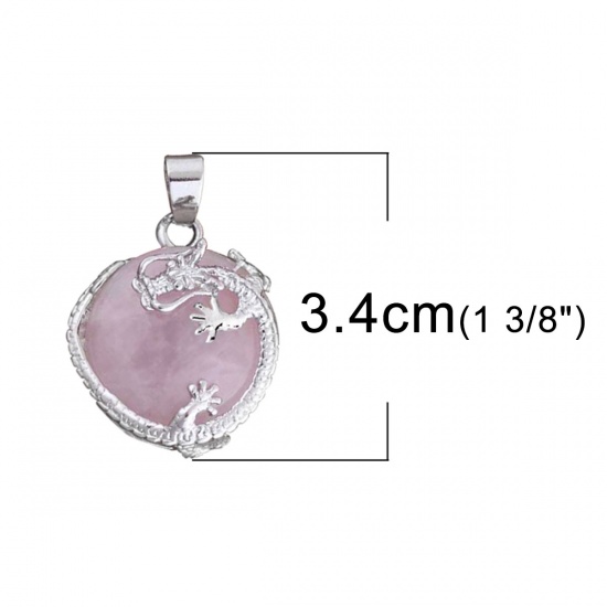 Picture of Crystal ( Natural ) Charms Pink Round Dragon 3.4cm x 2.3cm, 1 Piece