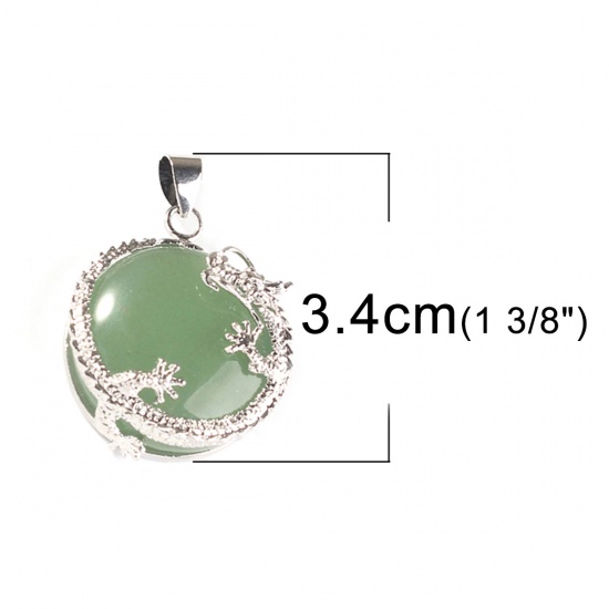 Picture of Aventurine ( Natural ) Charms Green Round Dragon 3.4cm x 2.3cm, 1 Piece